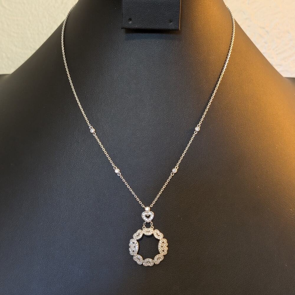 Vintage Sparkling CZ Heart Wreath 925 Sterling Silver 18" Necklace